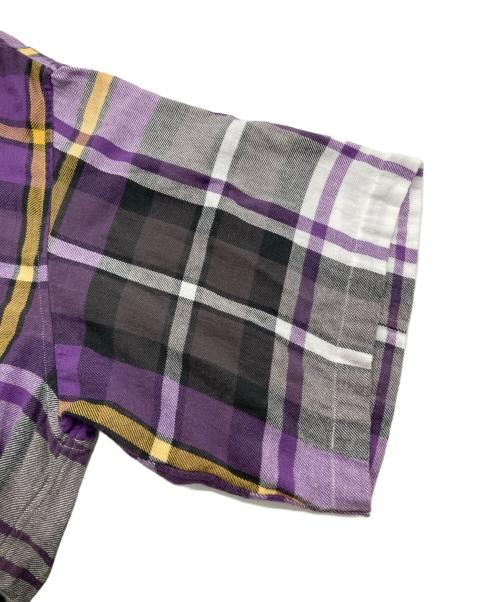 UNUSED（アンユーズド）UNUSED (アンユーズド) Fringe Short Sleeve Check Shirt パープル サイズ:2の古着・服飾アイテム