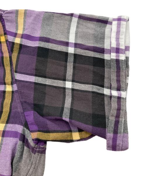 UNUSED（アンユーズド）UNUSED (アンユーズド) Fringe Short Sleeve Check Shirt パープル サイズ:2の古着・服飾アイテム