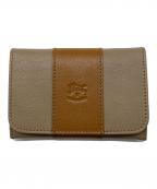 IL BISONTEイル ビゾンテ）の古着「ボーダーコンビネーションレザーカードケース」｜ベージュ