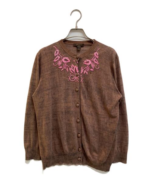 LOUIS VUITTON（ルイ ヴィトン）LOUIS VUITTON (ルイ ヴィトン) クルーネック刺繍カーディガン ブラウン サイズ:Ｓの古着・服飾アイテム