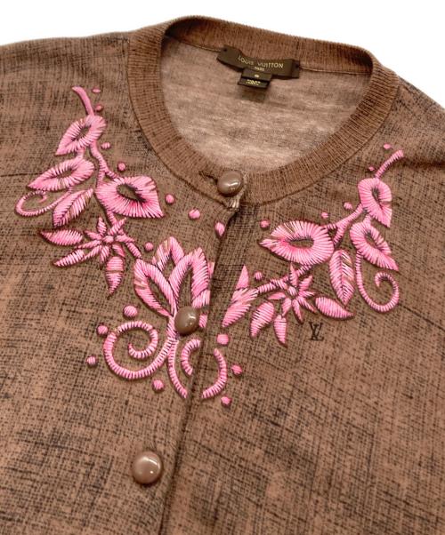 LOUIS VUITTON（ルイ ヴィトン）LOUIS VUITTON (ルイ ヴィトン) クルーネック刺繍カーディガン ブラウン サイズ:Ｓの古着・服飾アイテム