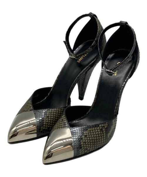 CELINE（セリーヌ）CELINE (セリーヌ) パイソンヒールパンプス カーキ サイズ:35.5の古着・服飾アイテム