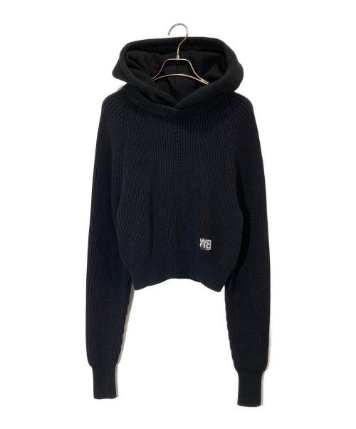 alexanderwang.t（アレキサンダーワンティー）ALEXANDERWANG.T (アレキサンダーワンティー) ロゴクロップドニットパーカー ブラック サイズ:XSの古着・服飾アイテム