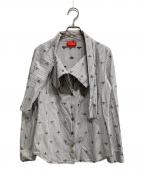 Vivienne Westwood RED LABELヴィヴィアンウエストウッドレッドレーベル）の古着「オーヴ柄リボンシャツ」｜グレー×ホワイト