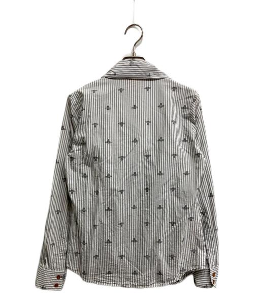 Vivienne Westwood RED LABEL（ヴィヴィアンウエストウッドレッドレーベル）Vivienne Westwood RED LABEL (ヴィヴィアンウエストウッドレッドレーベル) オーヴ柄リボンシャツ グレー×ホワイト サイズ:2の古着・服飾アイテム