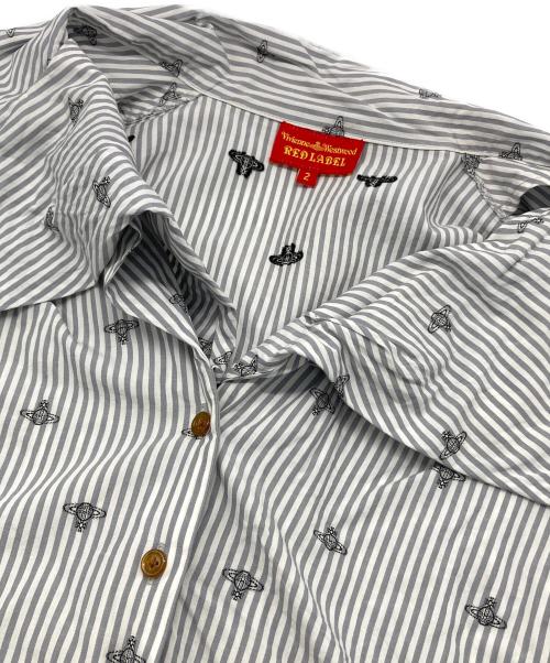 Vivienne Westwood RED LABEL（ヴィヴィアンウエストウッドレッドレーベル）Vivienne Westwood RED LABEL (ヴィヴィアンウエストウッドレッドレーベル) オーヴ柄リボンシャツ グレー×ホワイト サイズ:2の古着・服飾アイテム