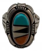 インディアンジュエリー ズニ族インディアンジュエリー ズニゾク）の古着「スタンプワークストーンリング」｜グリーン×ブルー