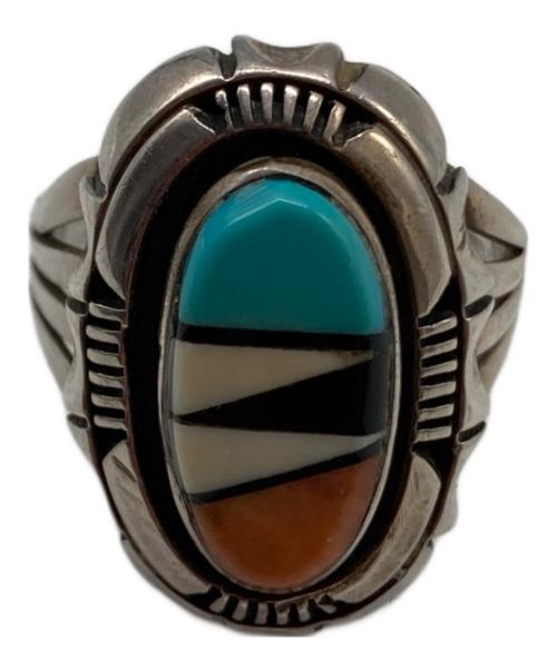 インディアンジュエリー ズニ族（インディアンジュエリー ズニゾク）インディアンジュエリー ズニ族 (インディアンジュエリー ズニゾク) スタンプワークストーンリング グリーン×ブルー サイズ:-の古着・服飾アイテム