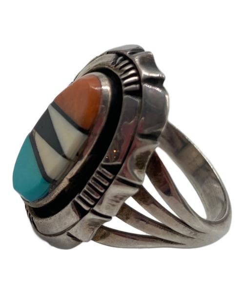 インディアンジュエリー ズニ族（インディアンジュエリー ズニゾク）インディアンジュエリー ズニ族 (インディアンジュエリー ズニゾク) スタンプワークストーンリング グリーン×ブルー サイズ:-の古着・服飾アイテム