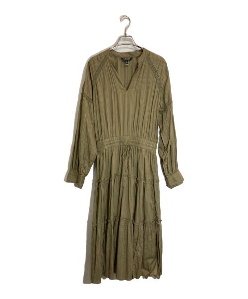 LAUREN RALPH LAUREN（ローレンラルフローレン）LAUREN RALPH LAUREN (ローレンラルフローレン) シャドウストライプ コットン ティアード ドレス オリーブ サイズ:6の古着・服飾アイテム