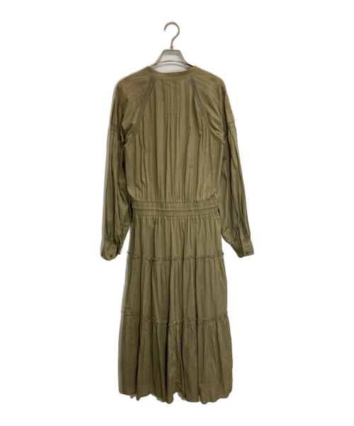 LAUREN RALPH LAUREN（ローレンラルフローレン）LAUREN RALPH LAUREN (ローレンラルフローレン) シャドウストライプ コットン ティアード ドレス オリーブ サイズ:6の古着・服飾アイテム