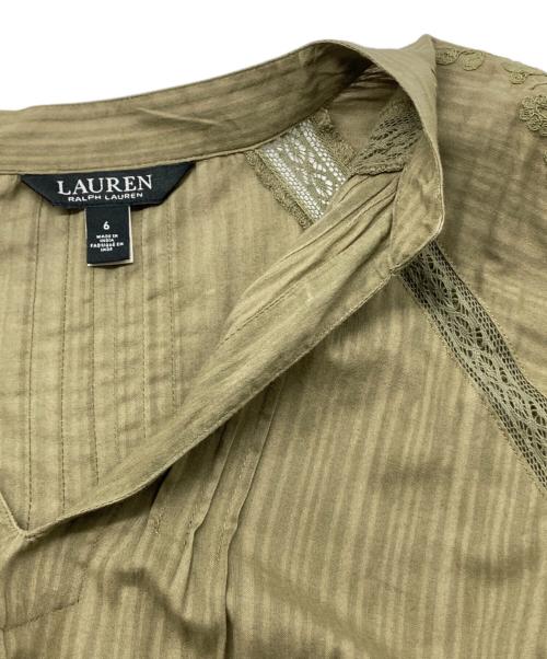 LAUREN RALPH LAUREN（ローレンラルフローレン）LAUREN RALPH LAUREN (ローレンラルフローレン) シャドウストライプ コットン ティアード ドレス オリーブ サイズ:6の古着・服飾アイテム