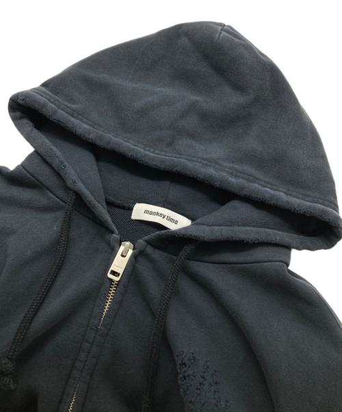 MONKEY TIME（モンキータイム）MONKEY TIME (モンキータイム) フレンチテリー ディストレスド フルジップ フーディー ネイビー サイズ:Lの古着・服飾アイテム