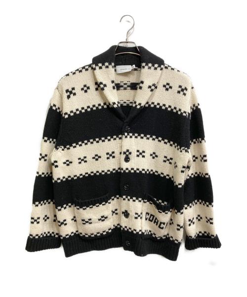 COACH（コーチ）COACH (コーチ) ショールカラーカーディガン ブラック×ベージュ サイズ:SIZE Lの古着・服飾アイテム
