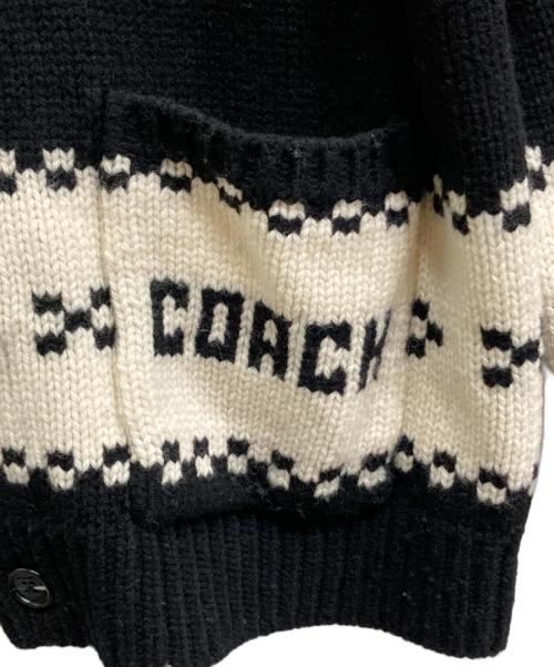 COACH（コーチ）COACH (コーチ) ショールカラーカーディガン ブラック×ベージュ サイズ:SIZE Lの古着・服飾アイテム