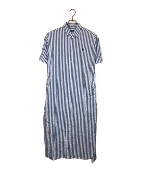 POLO RALPH LAUREN（ポロ・ラルフローレン）POLO RALPH LAUREN (ポロ・ラルフローレン) ベルテッドシャツドレス ブルー×ホワイト サイズ:Ｌの古着・服飾アイテム