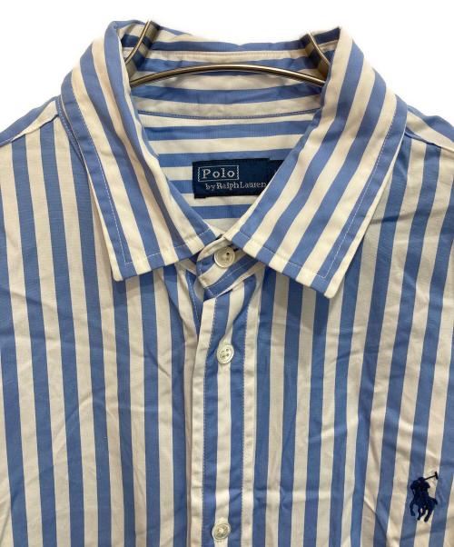 POLO RALPH LAUREN（ポロ・ラルフローレン）POLO RALPH LAUREN (ポロ・ラルフローレン) ベルテッドシャツドレス ブルー×ホワイト サイズ:Ｌの古着・服飾アイテム