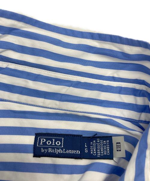 POLO RALPH LAUREN（ポロ・ラルフローレン）POLO RALPH LAUREN (ポロ・ラルフローレン) ベルテッドシャツドレス ブルー×ホワイト サイズ:Ｌの古着・服飾アイテム