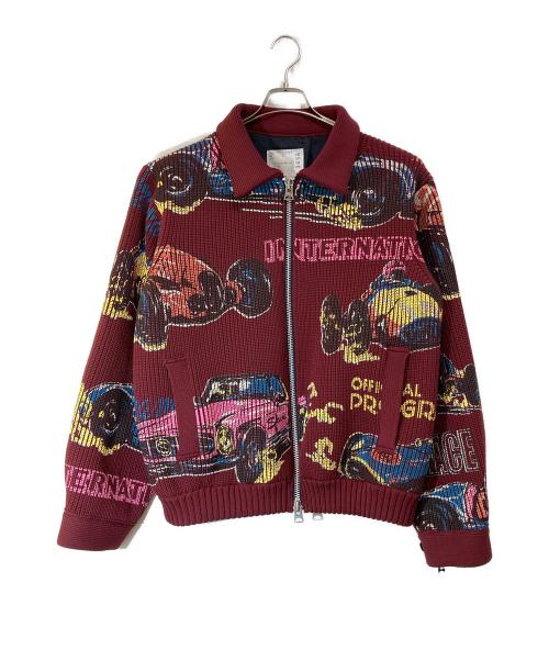 sacai（サカイ）sacai (サカイ) Car Race Print Knit Blouson ボルドー サイズ:3の古着・服飾アイテム