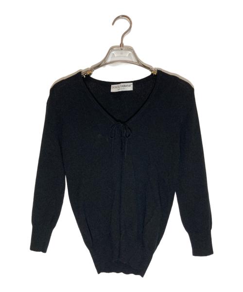 DOLCE & GABBANA（ドルチェ＆ガッバーナ）DOLCE & GABBANA (ドルチェ＆ガッバーナ) リボンVニット ブラック サイズ:-の古着・服飾アイテム