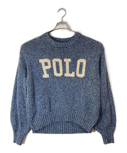POLO RALPH LAUREN（ポロ・ラルフローレン）POLO RALPH LAUREN (ポロ・ラルフローレン) ロゴコットンクルーネックニット ブルー サイズ:SIZE Mの古着・服飾アイテム