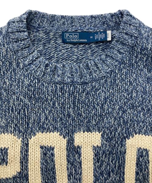 POLO RALPH LAUREN（ポロ・ラルフローレン）POLO RALPH LAUREN (ポロ・ラルフローレン) ロゴコットンクルーネックニット ブルー サイズ:SIZE Mの古着・服飾アイテム