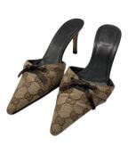 GUCCIグッチ）の古着「GGキャンバスミュールパンプス」｜ベージュ×ブラウン