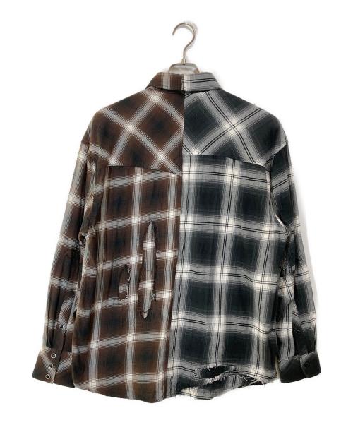 RAFU（ラフ）RAFU (ラフ) -REMAKE- Western shirt ブラウン×グレー サイズ:Lの古着・服飾アイテム