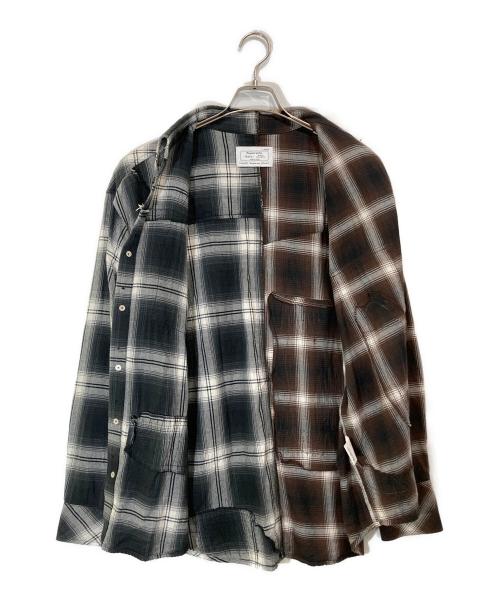 RAFU（ラフ）RAFU (ラフ) -REMAKE- Western shirt ブラウン×グレー サイズ:Lの古着・服飾アイテム