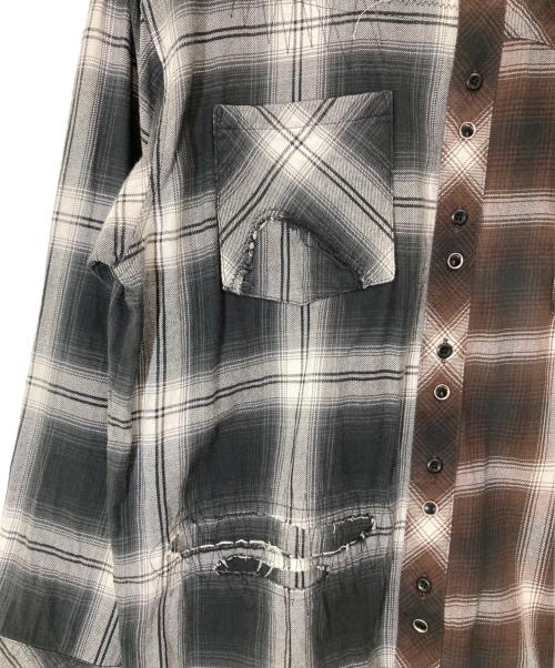 RAFU（ラフ）RAFU (ラフ) -REMAKE- Western shirt ブラウン×グレー サイズ:Lの古着・服飾アイテム