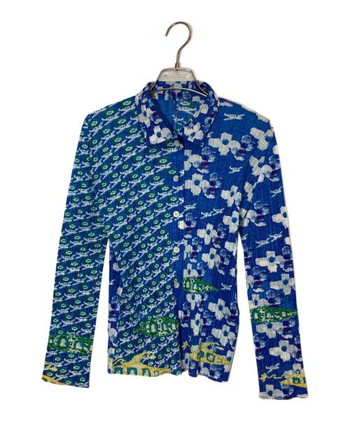 PLEATS PLEASE（プリーツプリーズ）PLEATS PLEASE (プリーツプリーズ) 総柄プリーツシャツ ブルー サイズ:3の古着・服飾アイテム