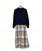 BLUE LABEL CRESTBRIDGEブルーレーベルクレストブリッジ）の古着「ドッキングフレアワンピース」｜ネイビー