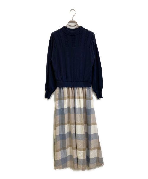 BLUE LABEL CRESTBRIDGE（ブルーレーベルクレストブリッジ）BLUE LABEL CRESTBRIDGE (ブルーレーベルクレストブリッジ) ドッキングフレアワンピース ネイビー サイズ:SIZE 38の古着・服飾アイテム