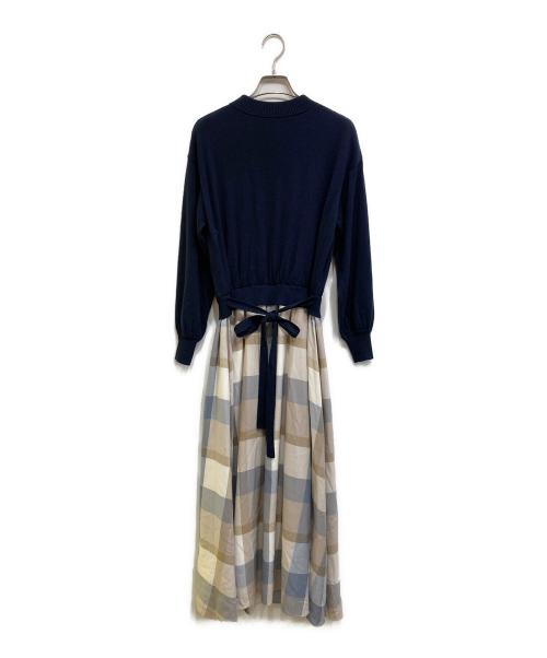 BLUE LABEL CRESTBRIDGE（ブルーレーベルクレストブリッジ）BLUE LABEL CRESTBRIDGE (ブルーレーベルクレストブリッジ) ドッキングフレアワンピース ネイビー サイズ:SIZE 38の古着・服飾アイテム