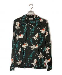 Sun Surf（サンサーフ）の古着「LONG SLEEVE HAWAIIAN SHIRT "GOLD FISH WITH LUCK"」｜ブラック