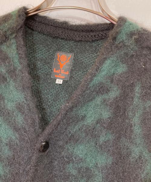 BEAMS BOY（ビームスボーイ）BEAMS BOY (ビームスボーイ) south2 west8 (サウスツー ウエストエイト) MOHAIR CARDIGAN ブラック×グリーン サイズ:XSの古着・服飾アイテム