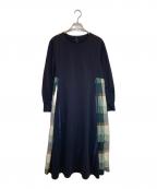BLUE LABEL CRESTBRIDGEブルーレーベルクレストブリッジ）の古着「チェック切替ワンピース」｜ネイビー