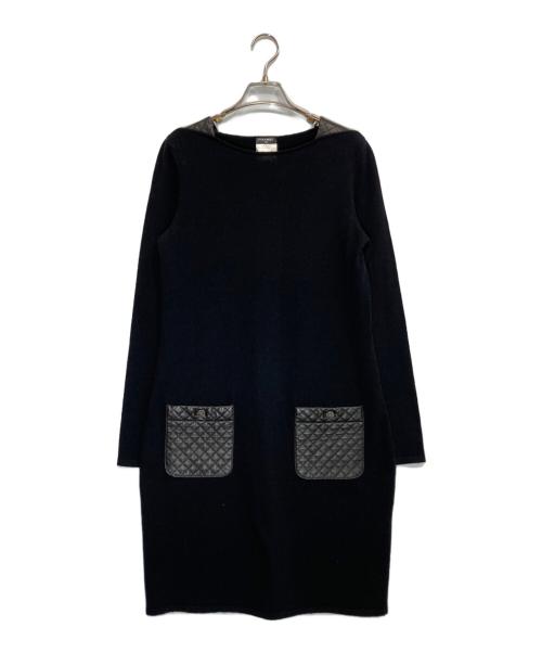 CHANEL（シャネル）CHANEL (シャネル) マトラッセポケットカシミヤ混ワンピース ブラック サイズ:40の古着・服飾アイテム