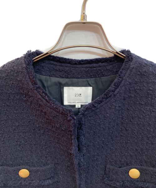 23区（ニジュウサンク）23区 (ニジュウサンク) スラブファンシーツイード ジャケット ネイビー サイズ:38の古着・服飾アイテム