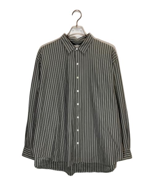 +81（プラスエイティーワン）+81 (プラスエイティーワン) KANEMASA PHIL. (カネマサフィル) 別注THICK AND THIN STRIPE ROYAL OX DRESS KNIT SHIRT グレー×ホワイト サイズ:2の古着・服飾アイテム