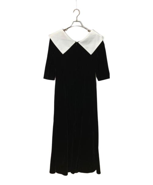 LeJa（レジャ）LEJA (レジャ) アシンメトリービッグカラーベロアマーメイドドレス ホワイト×ブラック サイズ:Mの古着・服飾アイテム