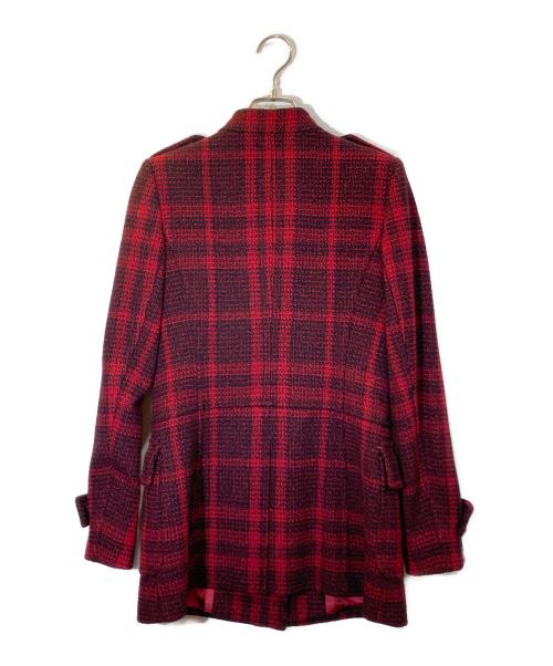 BURBERRY LONDON（バーバリーロンドン）BURBERRY LONDON (バーバリーロンドン) チェックノーカラーコート レッド×ブラック サイズ:38の古着・服飾アイテム