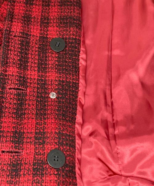 BURBERRY LONDON（バーバリーロンドン）BURBERRY LONDON (バーバリーロンドン) チェックノーカラーコート レッド×ブラック サイズ:38の古着・服飾アイテム