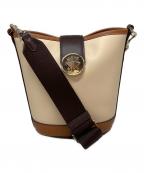 Kate Spadeケイトスペード）の古着「オードリー カラーブロック スムース レザー ミニ バケット バッグ」｜ベージュ