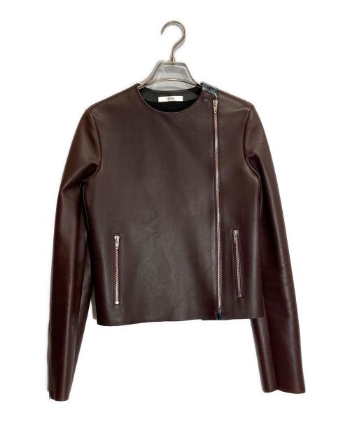 CELINE（セリーヌ）CELINE (セリーヌ) スネークスキン切替シープスキンレザージャケット ブラウン サイズ:34の古着・服飾アイテム