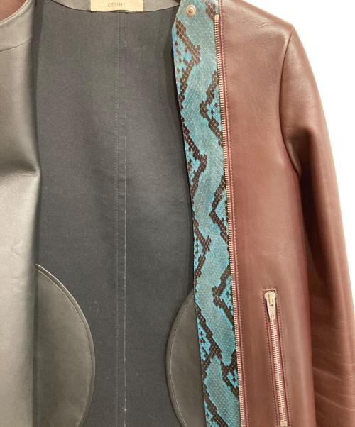 CELINE（セリーヌ）CELINE (セリーヌ) スネークスキン切替シープスキンレザージャケット ブラウン サイズ:34の古着・服飾アイテム
