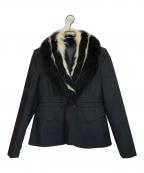 MIU MIUミュウミュウ）の古着「ラクーンファーテーラードジャケット」｜ブラックアイボリー×グレー