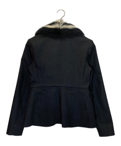 MIU MIU（ミュウミュウ）MIU MIU (ミュウミュウ) ラクーンファーテーラードジャケット ブラックアイボリー×グレー サイズ:42の古着・服飾アイテム