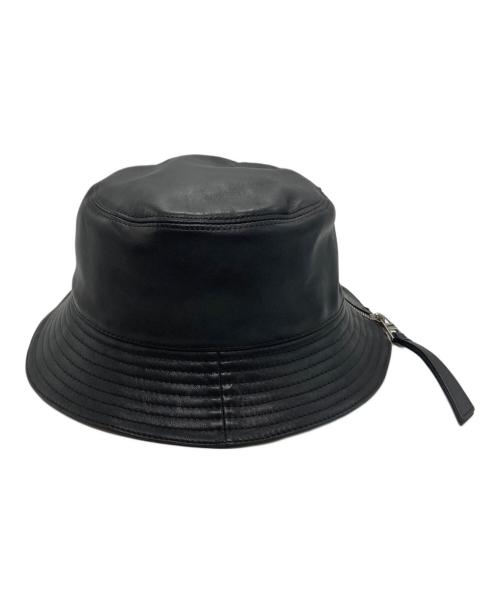 LOEWE（ロエベ）LOEWE (ロエベ) アナグラムロゴパッチ レザーバケットハット ブラックの古着・服飾アイテム