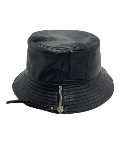 LOEWE（ロエベ）LOEWE (ロエベ) アナグラムロゴパッチ レザーバケットハット ブラックの古着・服飾アイテム